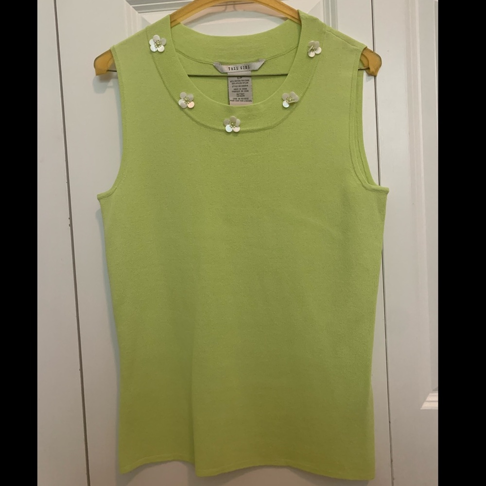 NWOT TALL GIRL Top with Beaded Flower Details